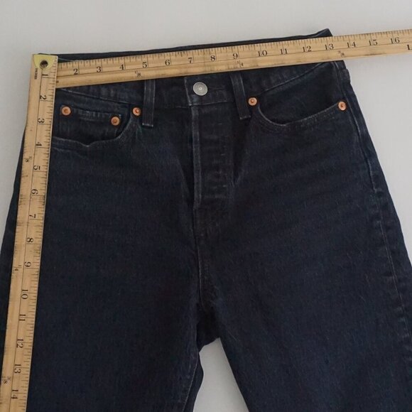 Levi's Wedgie Black Stone Wash Straight Tapered High Waisted Denim Jeans 26 - Picture 3 of 12
